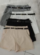 Short Alfaiataria Social de Cinto Preto Fino Feminino