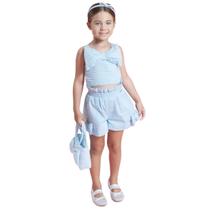 Short Algodão Laços Lateral com Cristal Azul Claro 28021