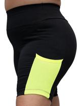 Short Bermuda Feminino De Academia Plus Size Comprida Até O Joelho Zero Transparencia Com Bolso P/ Celular G1 Até G6