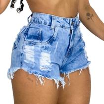 Short Bermuda Jeans Feminino Cintura Alta Destroyed Hot Pants - Nettshorts
