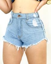 Short Bermuda Jeans Feminino Cintura Alta Destroyed Hot Pants