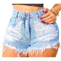 Short Bermuda Jeans Feminino Cintura Alta Destroyed Hot Pants - Nettshorts