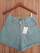 Short Bermuda Jeans feminino Colorido Verde Agua Barra Dobrada Tam - P Short Bermuda Jeans feminino Colorido Verde Agua Barra Dobrada Tam - P