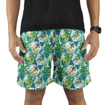 Short Bermuda Masculina Estampa Coqueiros Macio Moda Praia Com Bolso Cordao Ajustavel - Capitão Pirata