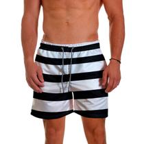 Short Bermuda Masculino Praia Listrado Preto e Branco