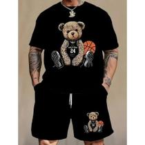 Short Bermuda Mauricinho Mais Camiseta Basica Gola Redonda Conjunto Masculino