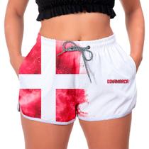 Short Branco Feminino Estampado Dinamarca Cup Torcida 22