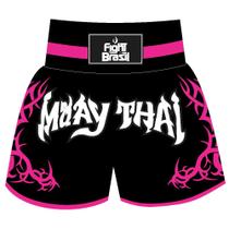 Short Calção Muay Thai New Tribal - Fb-1841 - Pre/Rosa - Fight Brasil