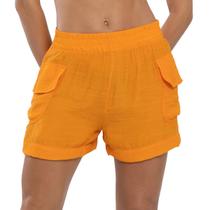 Short Cargo Plano Liso Laranja