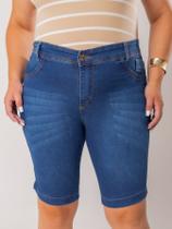 Short Ciclista Jeans Escuro Cintura Alta Empina Bumbum Com Elastano