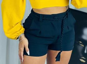 Short cinto trança social feminino alfaiataria