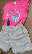 Short cinza modal kids e blusa estampada pink