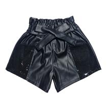 Short Couro Infantil Menina Bolso Paetê Primavera Verão