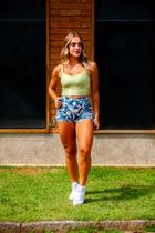 Short Curto Feminino Fitness Ajuste Cordinha na Lateral Estampado Poliamida Orbis