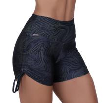 Short curto fitness feminino cadarço franze lateral poliamida estampado orbis