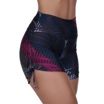 Short curto fitness feminino cadarço franze lateral poliamida estampado orbis