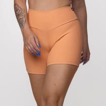 Short Curto Fitness Feminino Canelado Poliamida Cintura Alta