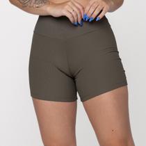 Short Curto Fitness Feminino Canelado Poliamida Cintura Alta