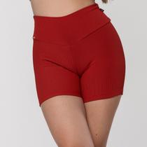 Short Curto Fitness Feminino Canelado Poliamida Cintura Alta
