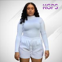 Short Curto Leve Com Cordão E Elástico Na Cintura Esportivo E Lazer Tecido Tactel Plus Size - Branco