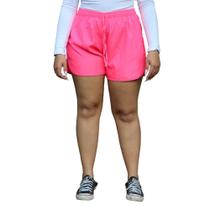 Short Curto Leve Com Cordão E Elástico Na Cintura Esportivo E Lazer Tecido Tactel Plus Size - Rosa