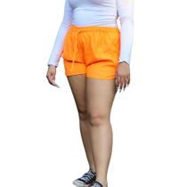 Short Curto Leve Com Cordão E Elástico Na Cintura Esportivo E Tecido Tactel Plus Size - Laranja