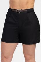 Short de Alfaiataria C/ Cinto Bolsos Frontais e Acabamento Drapeado - Mein Short de Alfaiataria C/ Cinto Bolsos Frontais e Acabamento Drapeado - Mein