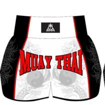 Short De Muay Thai/boxe Yin-Yang Branco - Silver Sports