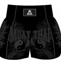 Short De Muay Thai/boxe Yin-Yang Preto