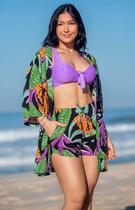 Short de Praia com Bolsinho Estampado Folhagem Orchid