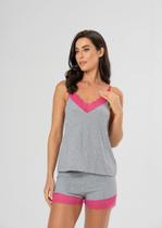 Short Doll Canelado com Renda e Regulagem nas Alças