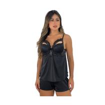 Short Doll Confortável Microfibra Com Bojo Baby Doll Pijama Preto