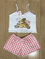 Short-doll cropped alcinha fru-fru urso xadrez Short-doll cropped alcinha fru-fru urso xadrez