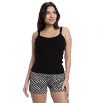 Short Doll de Alcinha em Ribana e Viscolycra Estampada - Preto - G Short Doll de Alcinha em Ribana e Viscolycra Estampada - Preto - G