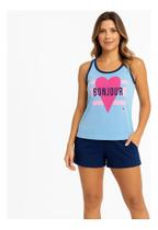 Short Doll Feminino Premium Regata + Short Bonjour Azul Pink - Short Doll Feminino Premium Regata + Short Bonjour Azul Pink -
