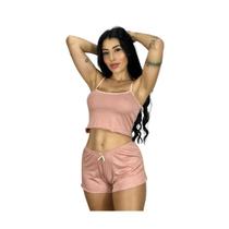 Short doll liso suede baby doll confortável pijama feminino Pink