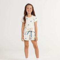 Short Doll Manga Curta Infantil Cor Com Amor Off White Borboleta