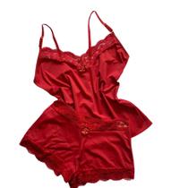 Short Doll Paixão Fresquinho Confortável Luxuoso em microfibra e renda Pijama feminino Sensual Vermelho