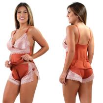 Short Doll Pijama Curto Adulto Feminino Renda Luxo Baby Doll