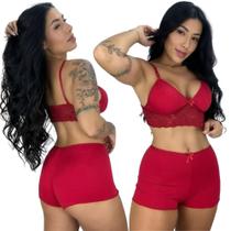 Short Doll Pijama Feminino Conforto Para Dormir Linha Noite Top Cropped Renda Baby Doll Short