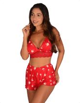 Short Doll Pijama Feminino Pala Renda Sem Bojo Canelado Conforto Dormir Estampado Alça Regulável