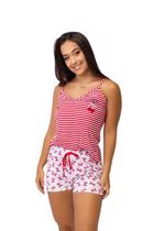 Short Doll Poliéster Viscose Listrado + Laços Confortável -