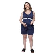 Short Doll Regata Gestante e Amamentação em Poá com Botões e Renda