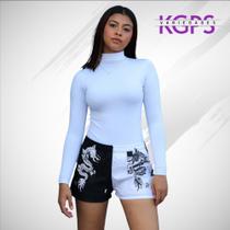 Short Dragon Curto Com Corrente E Elástico Na Cintura Esportivo E Tecido Tactel - Preto e Branco