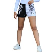 Short Dragon Curto Com Corrente E Elástico Na Cintura Esportivo E Tecido Tactel - Preto e Branco