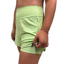 Short Duplo Feminino Cós Alto Academia Poliamida Lima