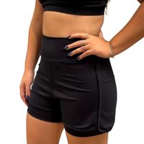 Short Duplo Feminino Cós Alto Academia Poliamida Preto