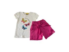 Short e blusa nacional feminina branca e rosa pink TAM 1 ano