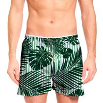 Short Estampado Masculino Florido Folhagem Verde Listrado