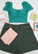 Short estilo alfaiataria com bolso e cinto forrado forrado 96% Poliéster 04% Elastano M/G